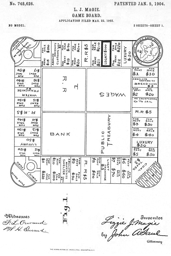 Plan gry Landlord’s game autorstwa Lizzie Magie. Źródło: Wikimedia Commons
