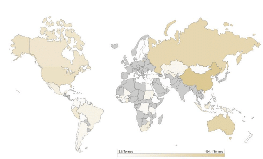 mapa wydobycia złota na świecie