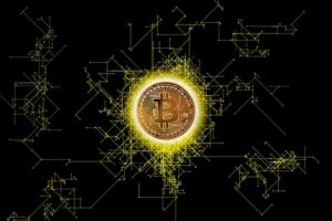 Grafika Bitcoin na ciemnym tle